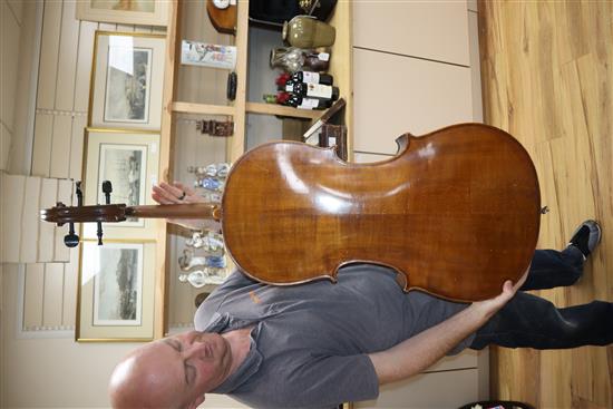 A cased cello with bow